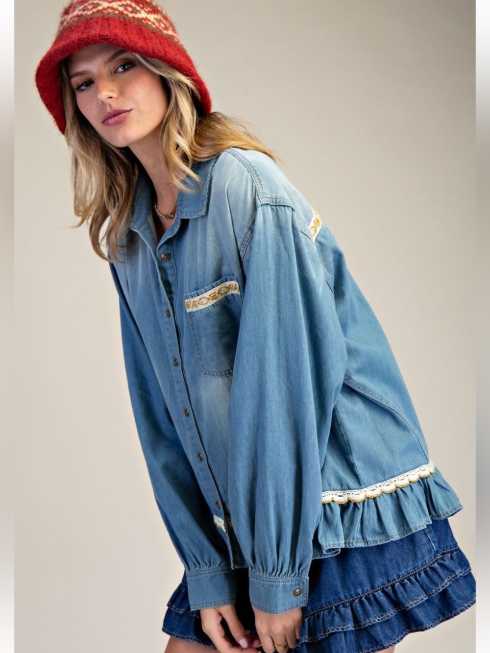 476 EASEL WASHED BUTTON DOWN STONE WASHED DENIM SHIRT - Picture 3 of 4